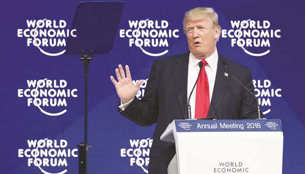 US President Donald Trump delivering a speech during the World Economic Forum (WEF) annual meeting on January 26, in Davos, eastern Switzerland.  Contrary to Trumpu2019s tough talk, there is no winning strategy in a trade war.