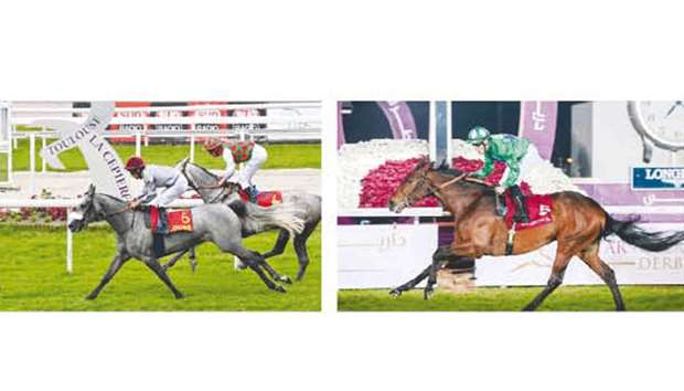 Thomas Fourcy has entered Al Shaqab Racingu2019s Almaa (left) for HH The Emiru2019s Sword (Gr1 PA).  Picture on right shows Alduino Botti-trained Mac Mahon, who won the Qatar Derby in December 2017. He is a contender for HH The Emiru2019s Trophy (Gr1).