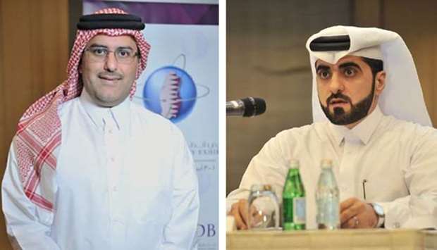 Khalid Abdulla al-Mana, QDB executive director of Business Finance (left) and  Abdulrahman al-Obaidly, HiSky for Tourism and Exhibitions chairman.