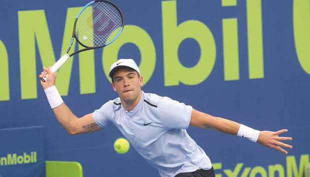 Croatiau2019s Borna Coric in action during his Qatar ExxonMobil Open first round match against Spainu2019s Pablo Carreno Busta at the Khalifa International Tennis and Squash Complex yesterday. PICTURES: Jayan Orma