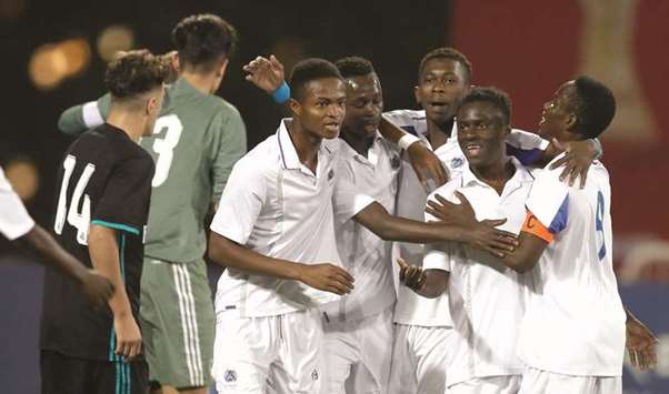 Aspire Football Dreams players celebrate their win over Real Madrid. PICTURE: Jayaram