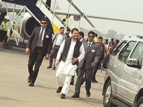Congress President Rahul Gandhi arrives at Lokpriya Gopinath Bordoloi International airport in Guwahati yesterday.