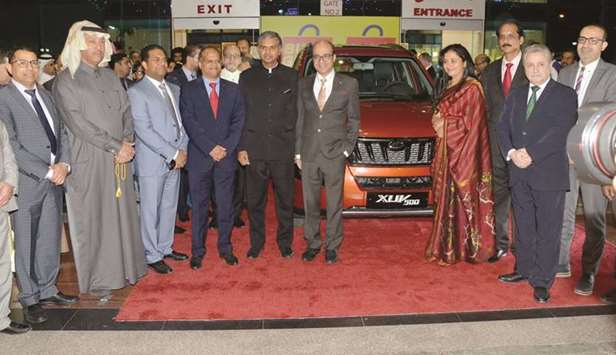 Indian ambassador P Kumaran with other dignitaries and officials at the Mahindra New Age XUV500 launch ceremony at LuLu Hypermarket u2013 Gharafa.