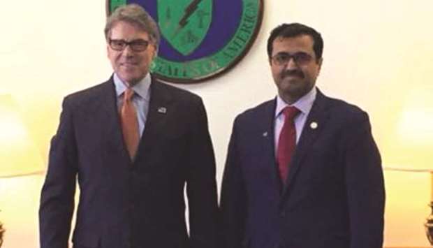 HE the Minister of Energy and Industry Dr Mohamed bin Saleh al-Sada with US Department of Energy Secretary Rick Perry in Washington, DC yesterday.