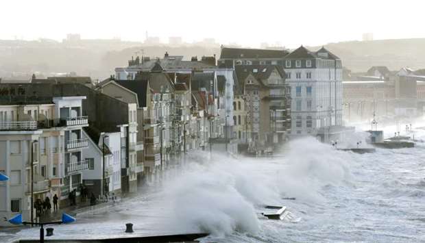 Waves crash against the seafront of Wimereux, northern France, as storm Eleanor hits the northern part of France. AFP