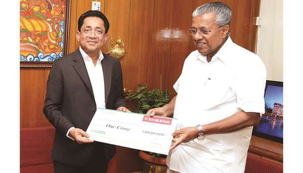The Joyalukkas Group has donated Rs20mn to relief funds for victims of the Ockhi cyclone that severely affected the coastal areas of southern Kerala. The group donated Rs10mn each to the Chief Ministeru2019s Relief Fund and the Welfare Fund instituted by the Thiruvananthapuram Archbishop. In separate functions held in Thiruvananthapuram, Joyalukkas Group chairman Joy Alukkas handed over cheques to Kerala Chief Minister Pinarayi Vijayan and Archbishop Dr M Soosa Pakiam. u201cThe gesture was the outcome of visits by representatives of the Joyalukkas Foundation to the affected areas, as instructed by Joy Alukkas, chairman, Joyalukkas Group. The foundation has also decided to help victims further if needed,u201d the group said yesterday. Joyalukkas Foundation, the CSR arm of the group, has been executing various social responsibility projects across India.