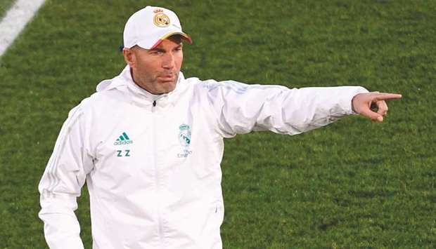 Real Madrid coach Zinedine Zidane during a training session in Madrid. (AFP)