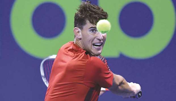 Austrian top seed Dominic Thiem in action against Sloveniau2019s Aljaz Bedene during their Qatar ExxonMobil Open match at the Khalifa International Tennis and Squash Complex yesterday. PICTURES: Noushad Thekkayil