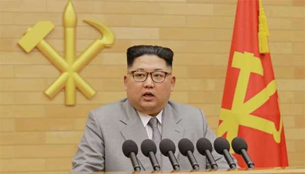 North Korea's leader Kim Jong Un speaks during a New Year's Day speech.