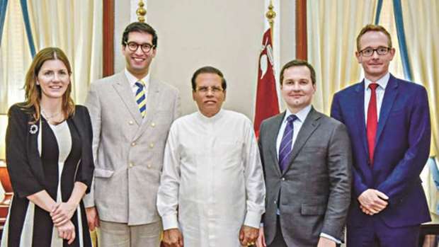 UK all-party parliamentary group members with Sri Lanka President Maithripala Sirisena, middle, in Colombo yesterday.