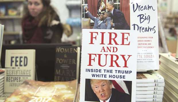A copy of Fire and Fury: Inside the Trump White House being displayed at a bookstore in Washington.