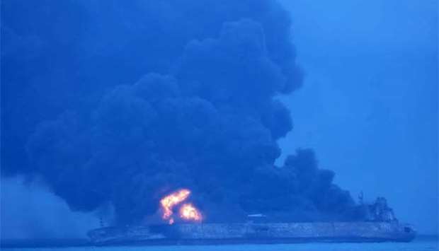 The Panamanian-flagged tanker ,Sanchi, is on fire after a collision with a cargo ship at sea.