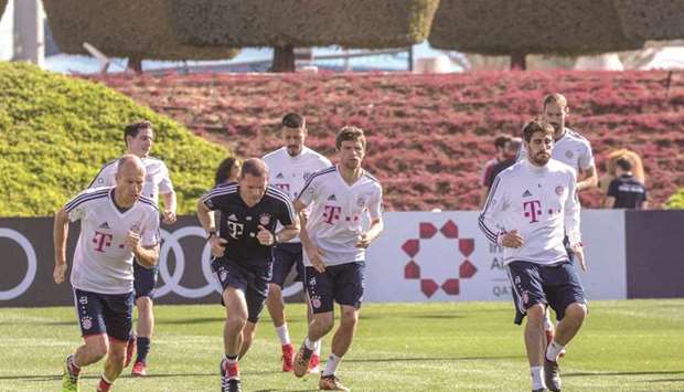 Bayern Munich players at Aspire Zone yesterday.