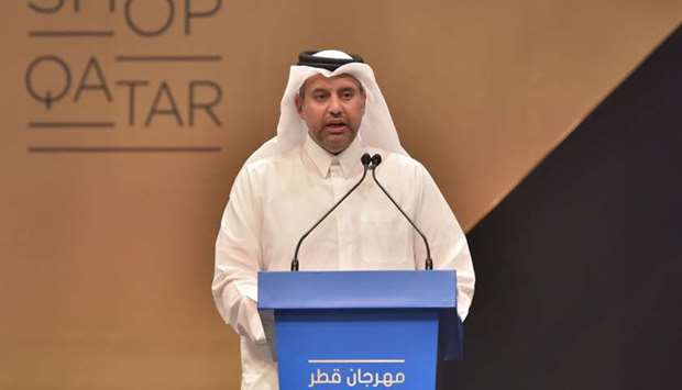 HE the Minister of Economy and Commerce Sheikh Ahmed bin Jassim bin Mohamed al-Thani speaking at the opening of Shop Qatar 2018