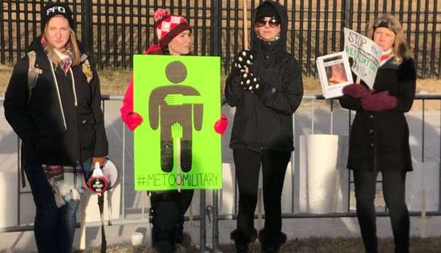 #MeTooMilitary protesters outside the Pentagon against sexual assault.