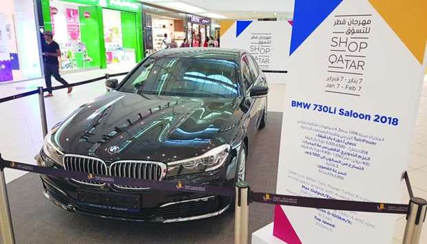 One of the two cars to be won at Shop Qatar 2018 is displayed at City Center Mall. PICTURE: Joey Aguilar