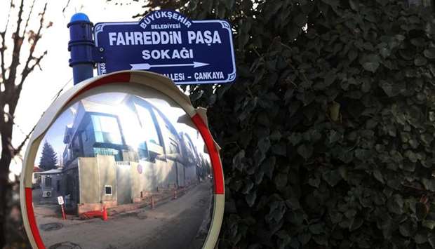 A new street sign bearing the name of the former Ottoman governor during the siege of the holy city of Medina between 1916 to 1919, Fahreddin Pasha, marks the street that leads to the United Arab Emirates Embassy building in Ankara.