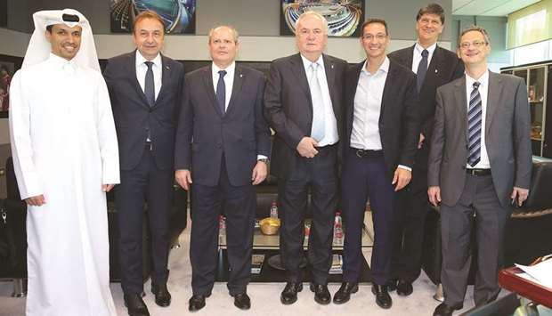 Members of the Olympic Committee of Serbia pose during their visit to Aspire Academy.