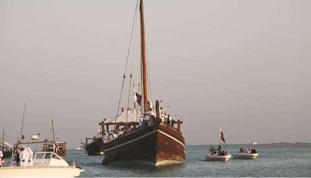 Traditional dhows and ancient maritime tools are used in the voyage.