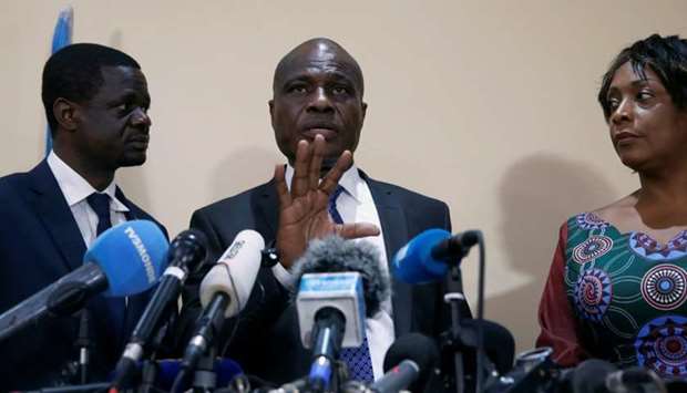 Martin Fayulu, Congolese joint opposition presidential candidate, speaks during a press conference in Kinshasa, Democratic Republic of Congo, on January 8.