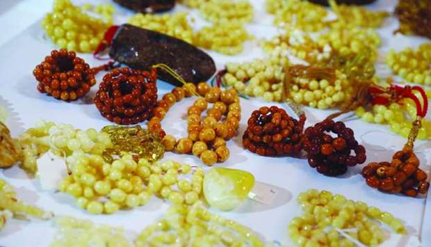 About 80 stalls are showcasing different varieties of prayer beads, bracelets, ornaments and antique products made of amber.
