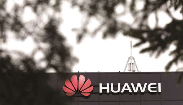The Huawei logo is pictured at one of their units.