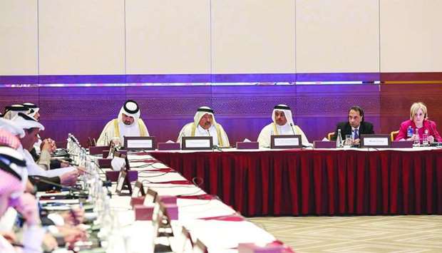 HE al-Kuwari during a roundtable discussion on the sidelines of the Qatar-US Strategic Dialogue at the Sheraton Doha Hotel yesterday. Also seen are HE Sheikh Faisal; Sheikh Meshal; Patterson, Choksy and other dignitaries