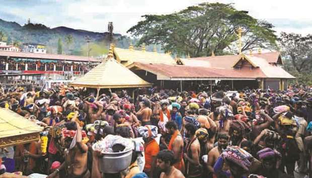 Devotees throng Sabarimala Sannidhanam yesterday on the eve of Makara Jyoti day today.