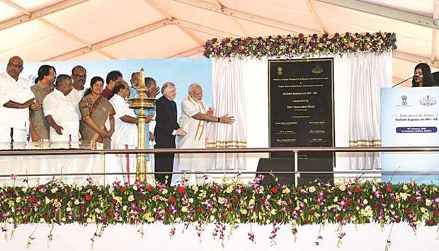 Prime Minister Narendra Modi formally inaugurates the Kollam bypass yesterday.
