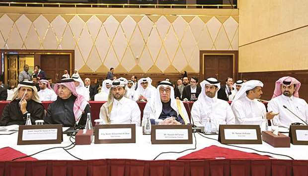 Dignitaries attending a Qatar-US Strategic Dialogue meeting.