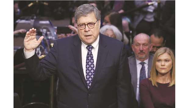 William Barr, nominee to be US Attorney General, testifies during a Senate Judiciary Committee confirmation hearing on Capitol Hill in Washington, DC, yesterday.