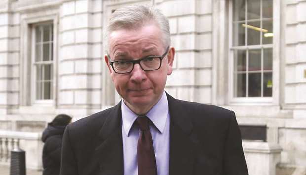 Environment, Food and Rural Affairs Secretary Michael Gove leaves after the weekly Cabinet meeting at 10 Downing Street in London yesterday.
