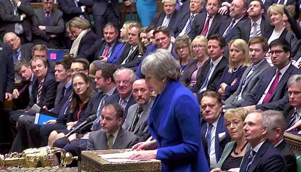 British Prime Minister Theresa May speaks after winning a confidence vote, after Parliament rejected her Brexit deal, in London, Britain, in this screen grab taken from video.