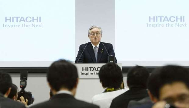 Hitachi Chief Executive Officer Toshiaki Higashihara attends a news conference