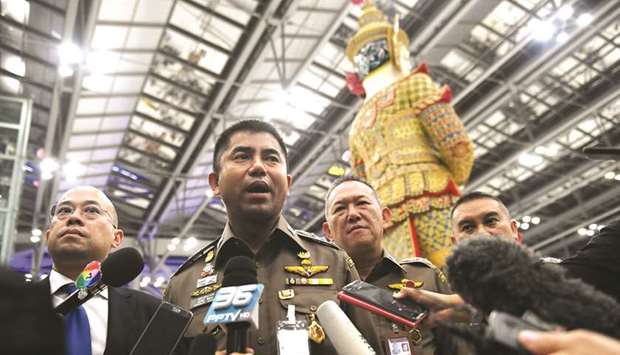 Thai immigration police chief Surachate Hakparn speaks to journalists at Suvarnabhumi airport in Bangkok on the case of Rahaf Mohamed al-Qunun.