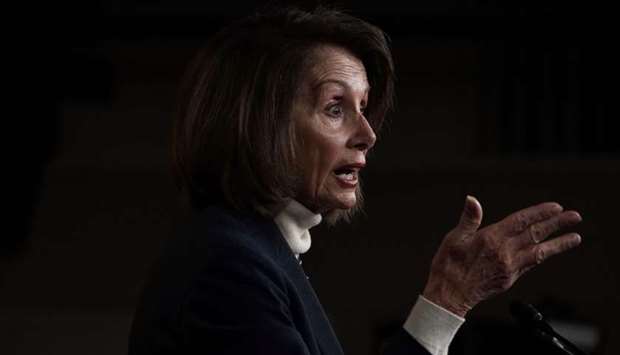 Nancy Pelosi speaks during a weekly news conference yesterday at Capitol Hill in Washington, DC