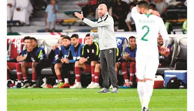 Felix Sanchez shouts instructions during Qataru2019s match against Saudi Arabia on Thursday.
