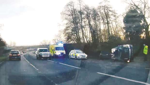 A view of the scene of the car crash involving Prince Philip on A149 in Sandringham, Norfolk, Britain.