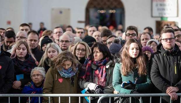 Citizens of Gdansk take part in the funeral ceremony of the late mayor of Gdansk Pawel Adamowicz in St Mary's Basilica (Bazylika Mariacka) in Gdansk