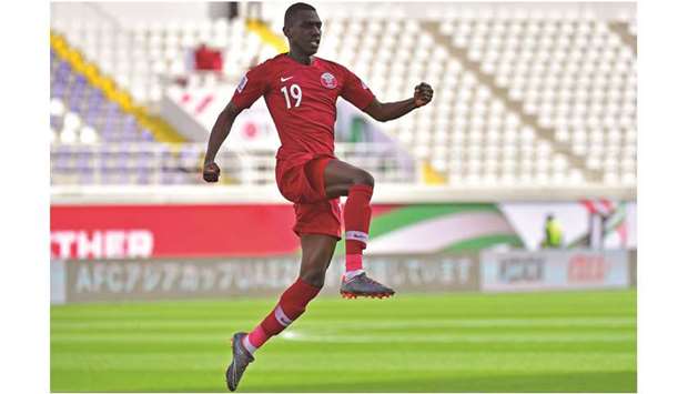 Qataru2019s Almoez Ali celebrating one of his goals against Saudi Arabia on Thursday.