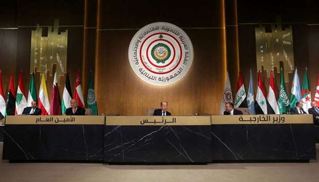 Lebanese President Michel Aoun talks during the Arab Economic and Social Development summit meeting in Beirut, Lebanon.