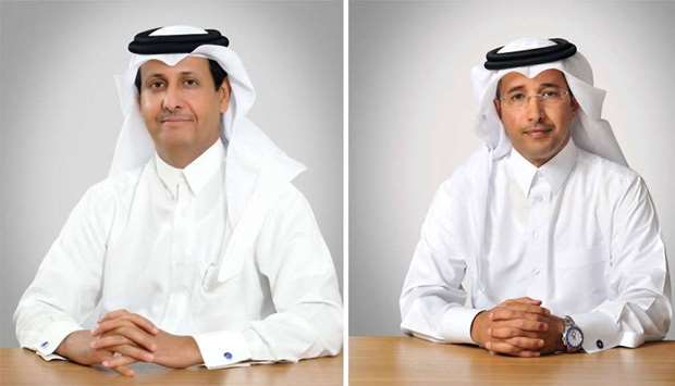 Sheikh Hamad bin Faisal bin Thani al-Thani, chairman and managing director, Al Khaliji (L), Fahad al-Khalifa, group chief executive, Al Khaliji