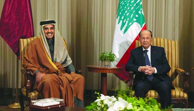 His Highness the Amir Sheikh Tamim bin Hamad al-Thani meets Lebanese President General Michel Aoun in Beirut