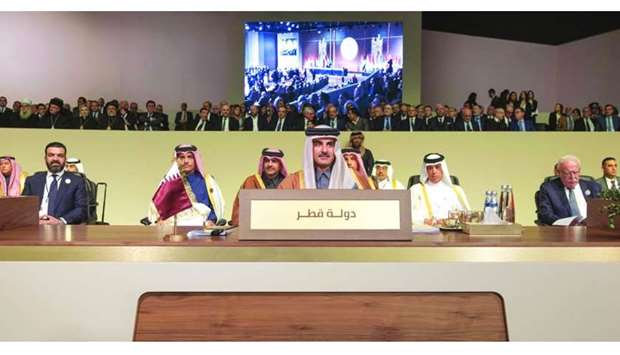 His Highness the Amir Sheikh Tamim bin Hamad al-Thani takes part in the opening session of the Summit