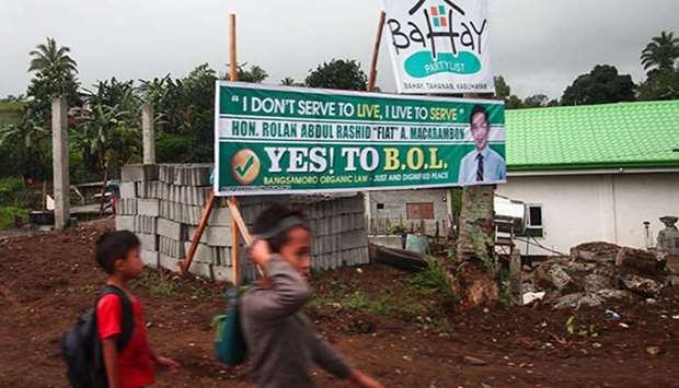 A streamer is displayed in Marawi City to urge citizens to vote for the Bangsamoro Organic Law (BOL).