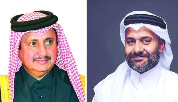 Qatar Chamber and ICC Qatar chairman Sheikh Khalifa bin Jassim al-Thani (L), QFC CEO Yousuf Mohamed al-Jaida