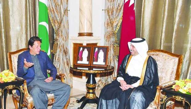HE the Prime Minister and Interior Minister Sheikh Abdullah bin Nasser bin Khalifa al-Thani on Monday met Pakistan Prime Minister Imran Khan. During the meeting, they discussed bilateral co-operation between the two countries in various fields, and exchanged views on regional and international issues. The Prime Minister hosted a dinner banquet in honor of Khan and his accompanying delegation.