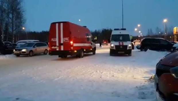 Emergency service vehicles arrive at the Khanty-Mansiisk airport