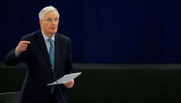 European Union's chief Brexit negotiator Michel Barnier delivers a speech during a debate on BREXIT after the vote on british Prime Minister Theresa May's Brexit deal, at the European Parliament in Strasbourg, France,  on January 16, 2019