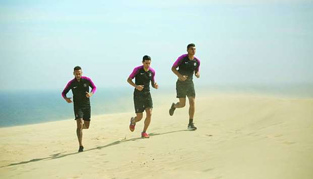 Paris Saint-Germain players in a special training session in the Inland Sea recently.
